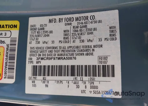 2021 Ford Bronco Sport First Edition из США, поврежденный, VIN 3FMCR9F97MRA50876